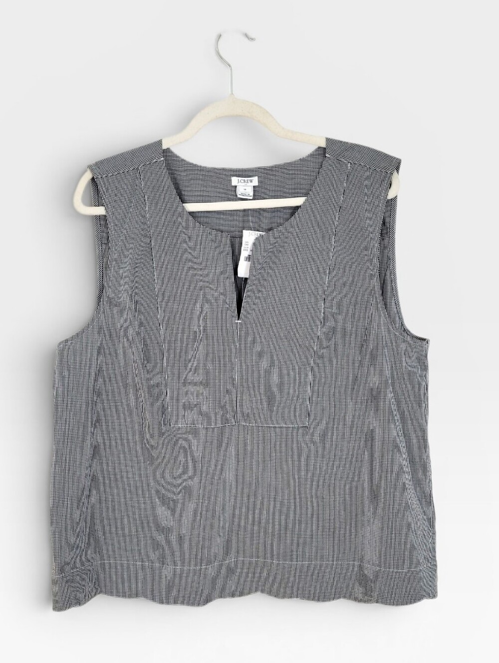 NWT J.CREW Factory Black White Gingham Scalloped Hem Shell Tank Top 16
